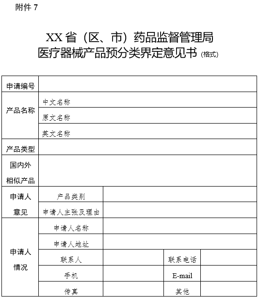 XX?。▍^(qū)、市）藥品監(jiān)督管理局醫(yī)療器械產(chǎn)品預(yù)分類界定意見(jiàn)書(shū)（格式）（2024年第59號(hào)）(圖1)